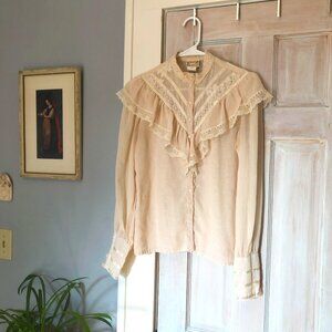 Vintage 70’s Jessica's Gunne Sax Ivory Cream Lace Edwardian Prairie Blouse
